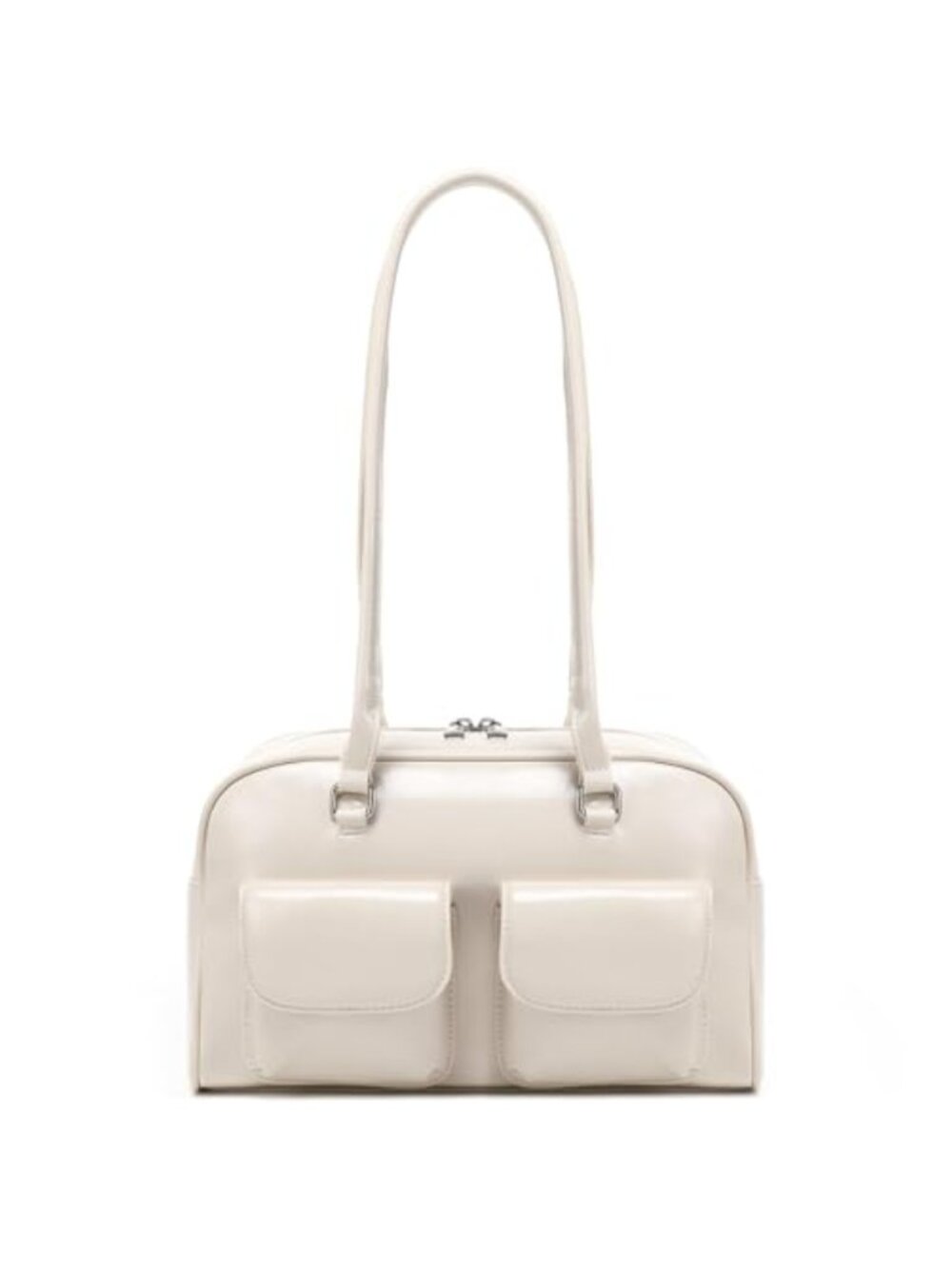 Women's PU Leather Shoulder Bag with Multi Pockets Baguette Handbag